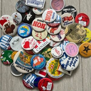 30+ Vintage Button Pins from the 80s